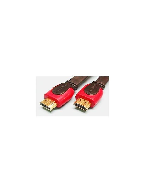 Conexión HDMI Macho - Macho de 2 metros con cable plano - Conexión HDMI 1.3 de Macho 19P A a Macho 19P A de 2 metros con cable plano y conectores dorados.